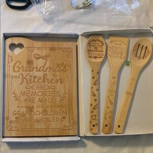 Grandma's Kitchen Bamboo Utensil Set and cutting board